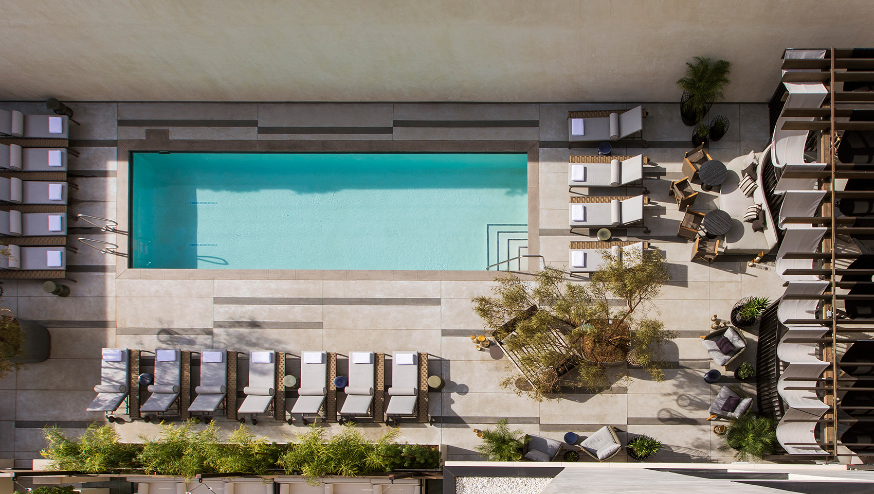 Aerial View of outdoor pool at Kimpton La Peer Hotel