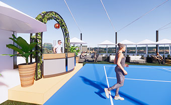 La Peer Rooftop with chaise lounge chairs and artificial turf