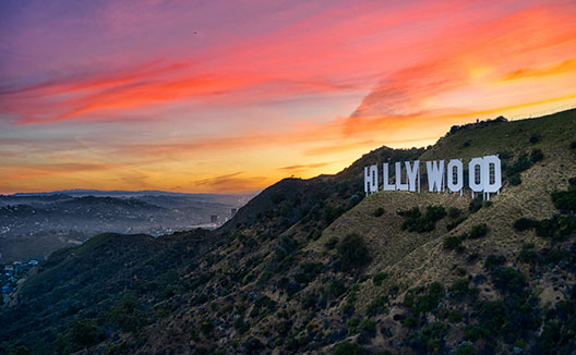 Hollywood sign with sunset sky